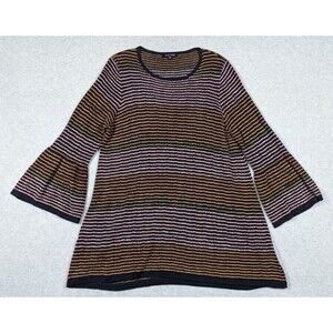 JOHN.MARK Women Top‎ XL Flare Sleeve Multicolor Striped Stretch Swing Tunic